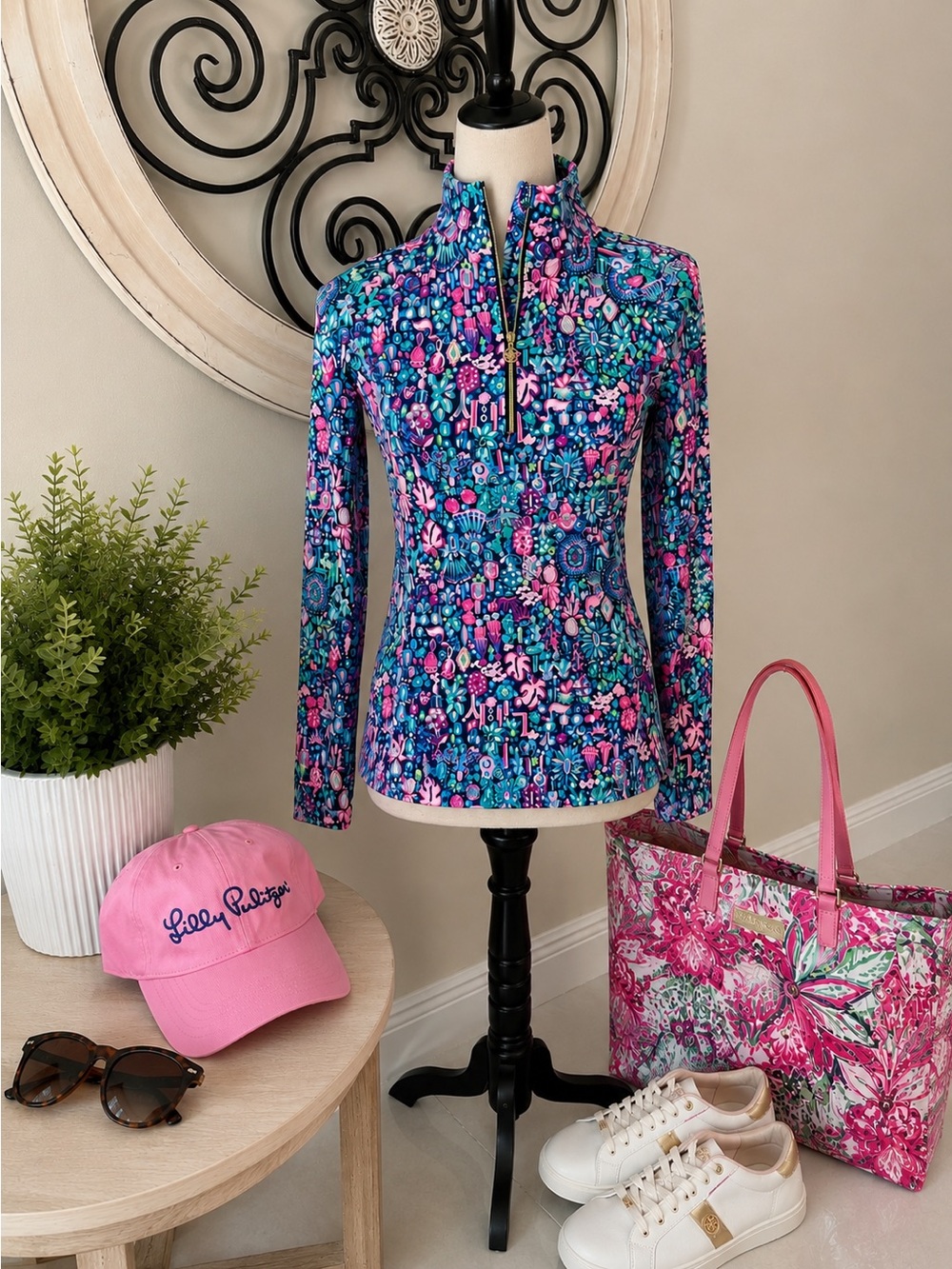 Lilly Pulitzer Justine Luxletic Zip Jacket Seen & Heard Quarter Zip Athletic S